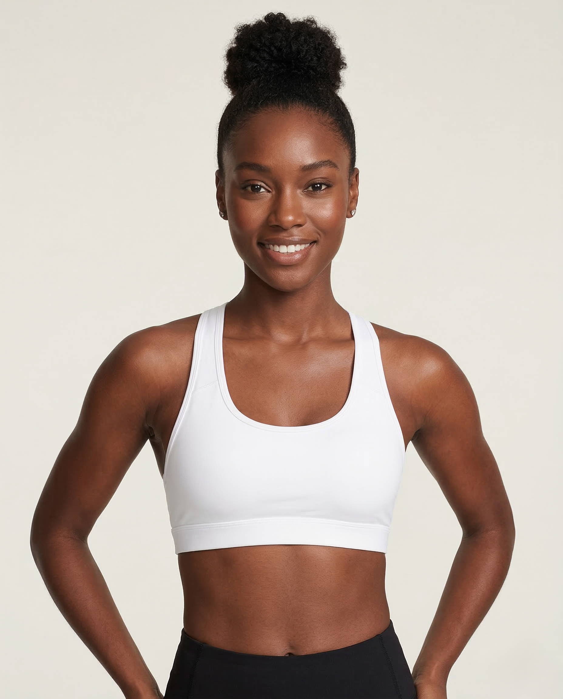 Athlete wearing Active Comfort Sports Bra with racerback design and breathable fabric during workout
