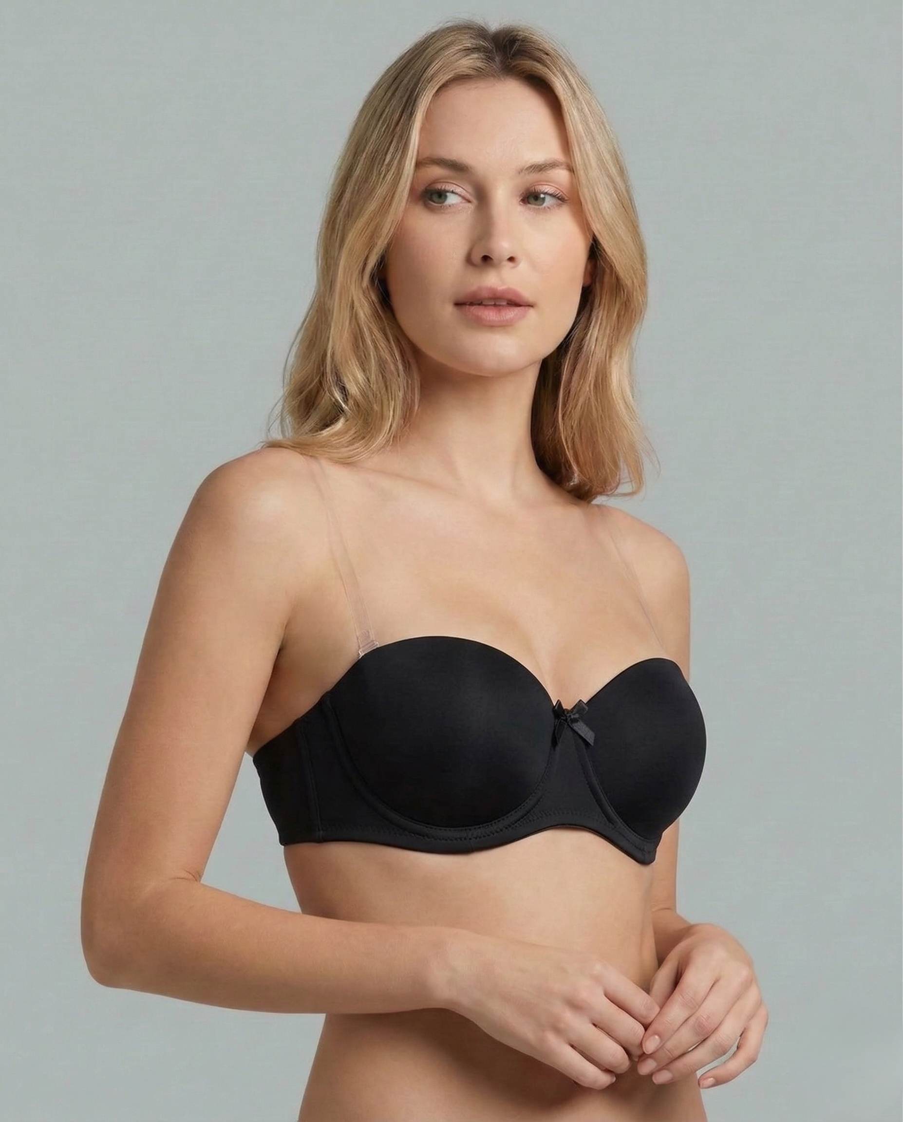 Strapless push-up bra providing bold lift and seamless support for bare shoulder and deep neckline styles
