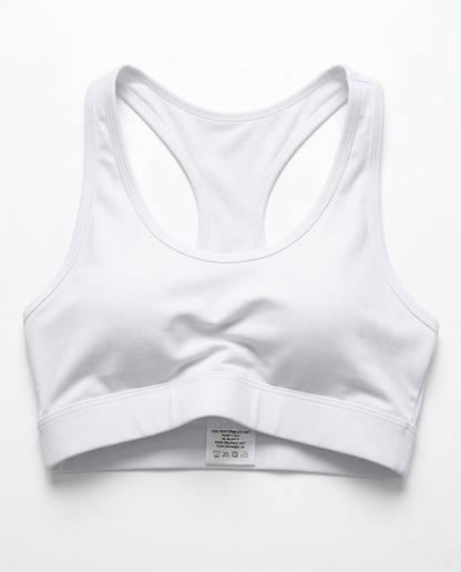 Active Comfort Sports Bra in sleek racerback design offering soft, breathable support for high-impact and everyday activities