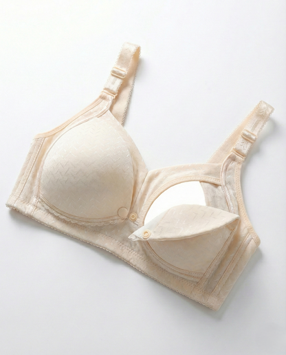 Breathable cotton maternity bra with seamless design and front closure for nursing comfort