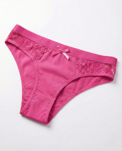 Low-rise cotton sexy panties with lace trim and mini bow, breathable and stretchy for daily comfort