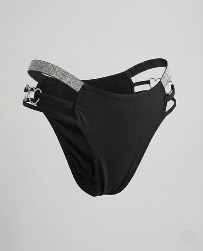 Heart-shaped plus size thong with embroidered waist detail and stretch fabric designed for comfort and seduction