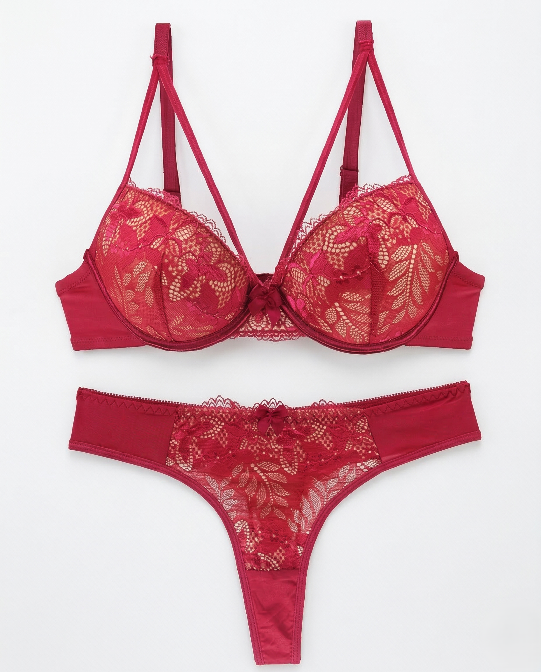 Delicate lace push-up bra set with soft cotton lining and moderate padding for enhanced curves and natural lift