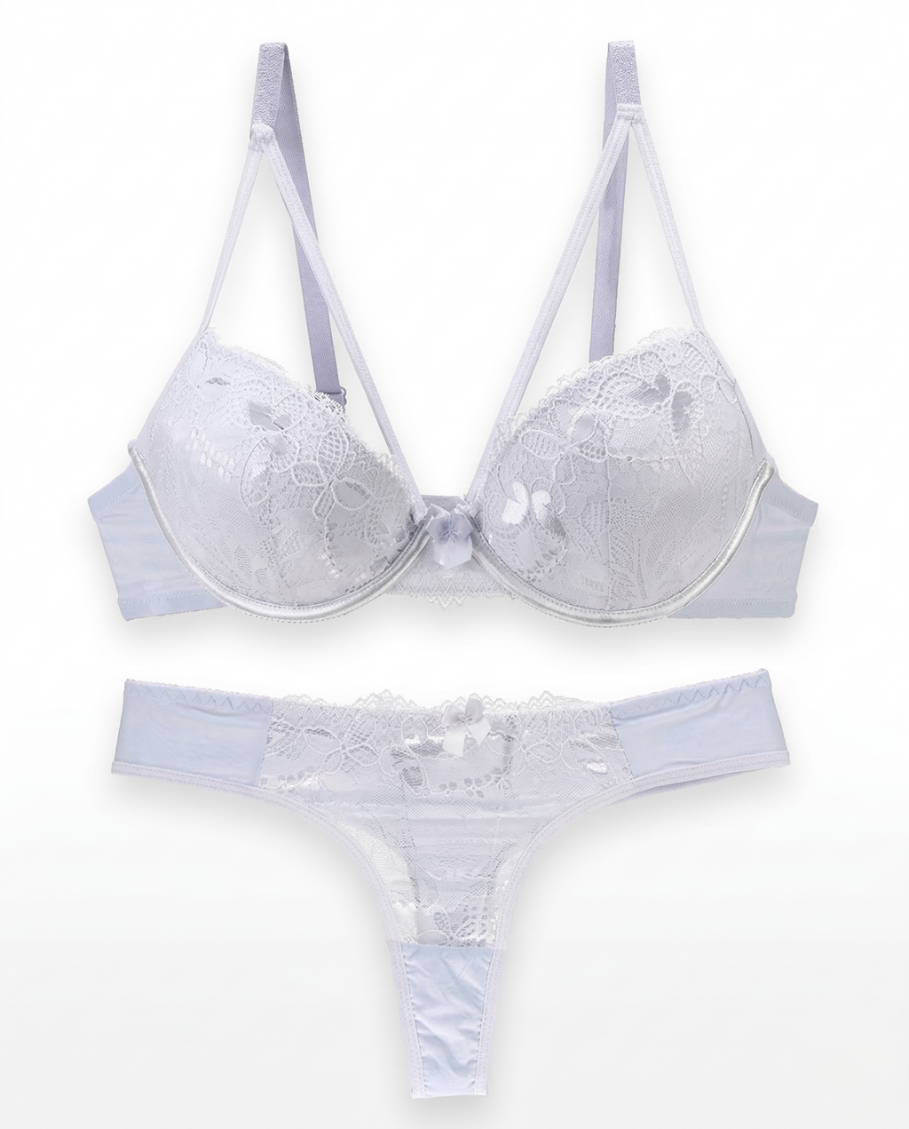 Elegant lace push-up bra set with soft cotton lining and moderate padding for enhanced curves