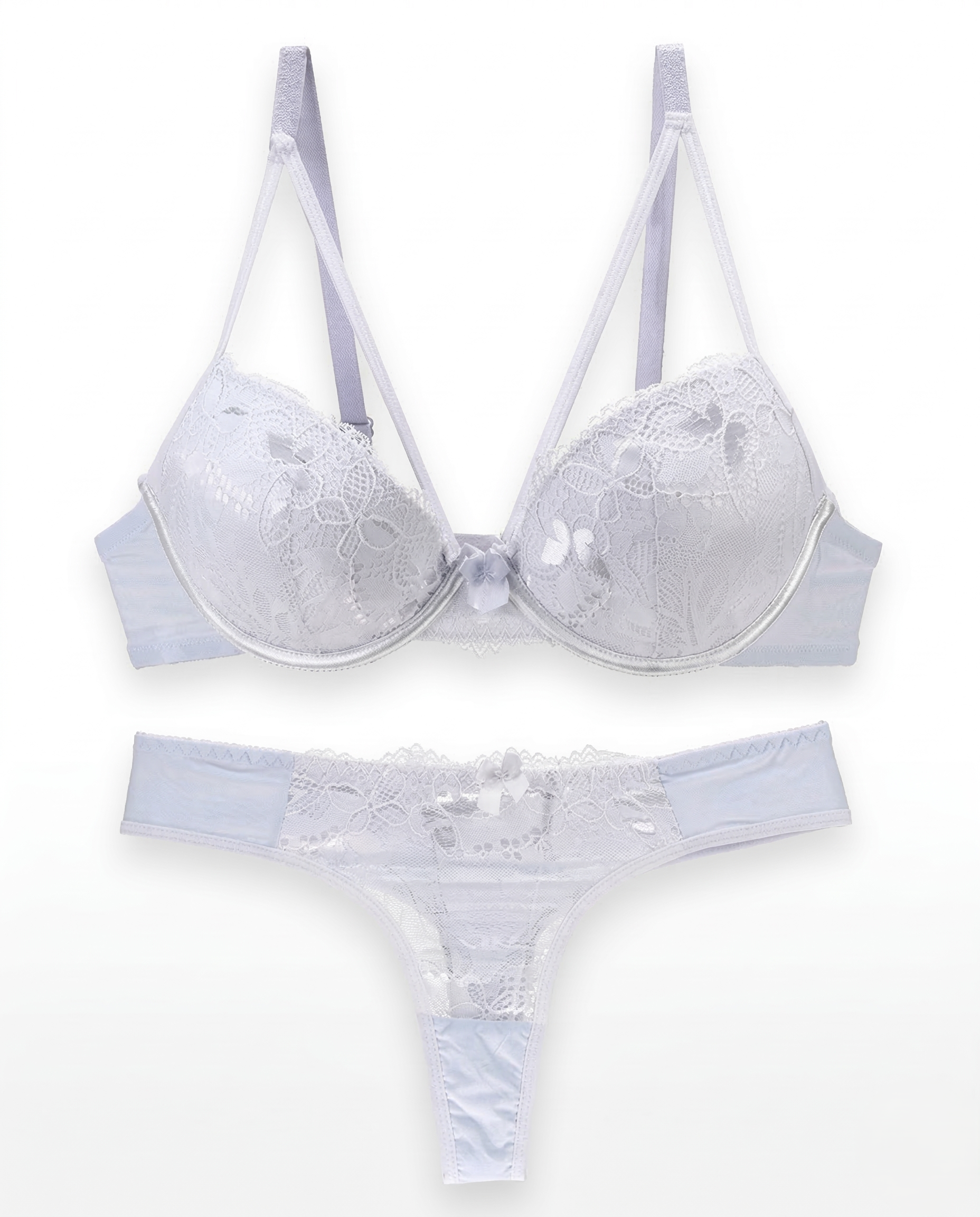 Elegant lace push-up bra set with soft cotton lining and moderate padding for enhanced curves