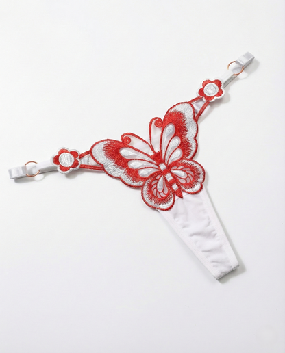 Lace sheer thong lingerie with delicate pearl-inspired embroidery and minimal coverage design