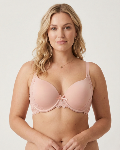 Luxe Lace Bow Bra elegant lace design T-back wire-free bra with adjustable straps and bow detail