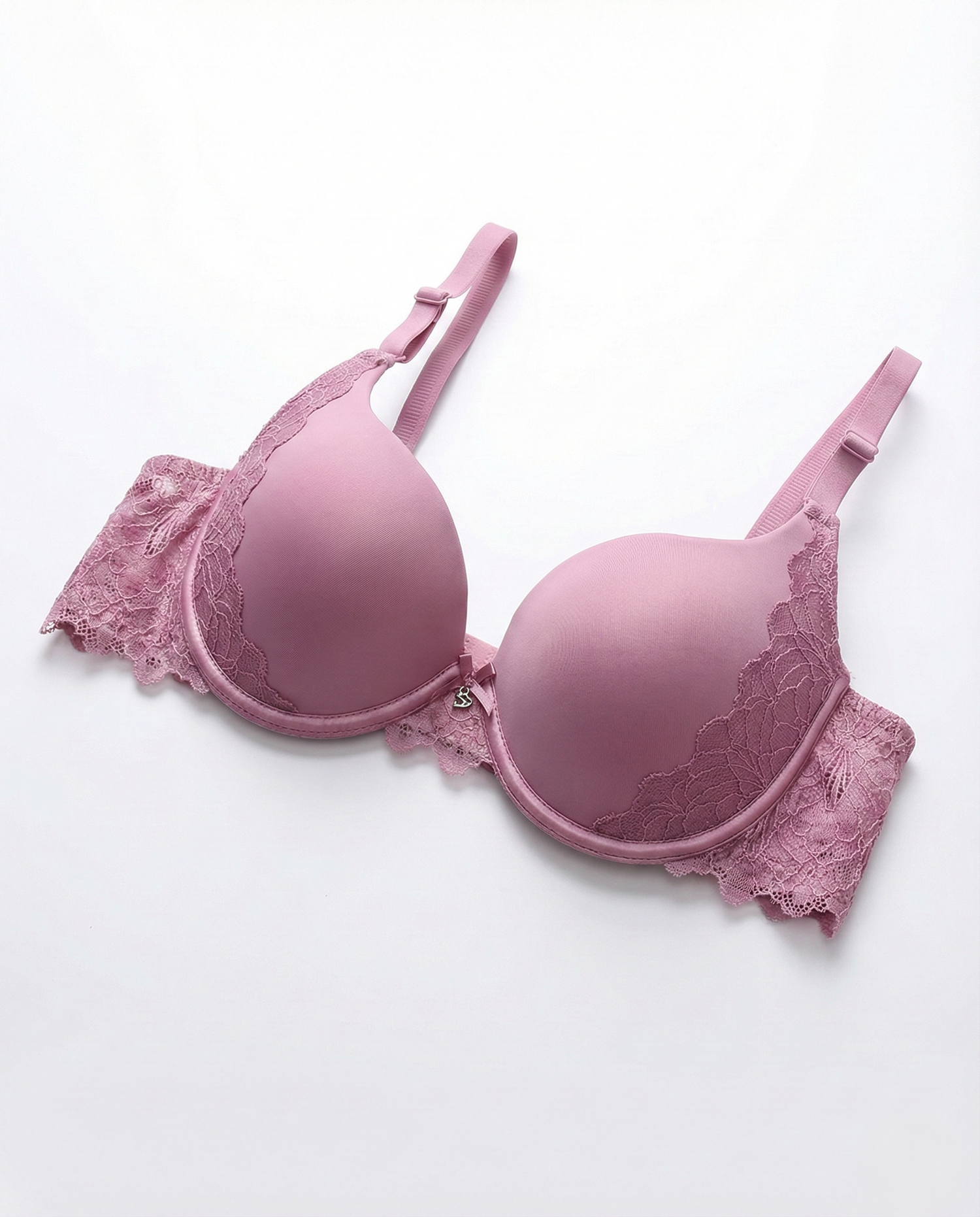 Luxe Lace Bow Bra with elegant lace, bow detail, 3/4 cup, wire-free design, and adjustable straps for comfort and style