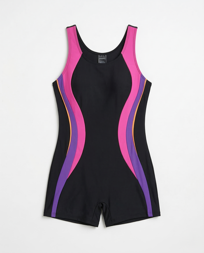 Printed one-piece swimsuit with vibrant summer print and sleek, sculpted fit for women