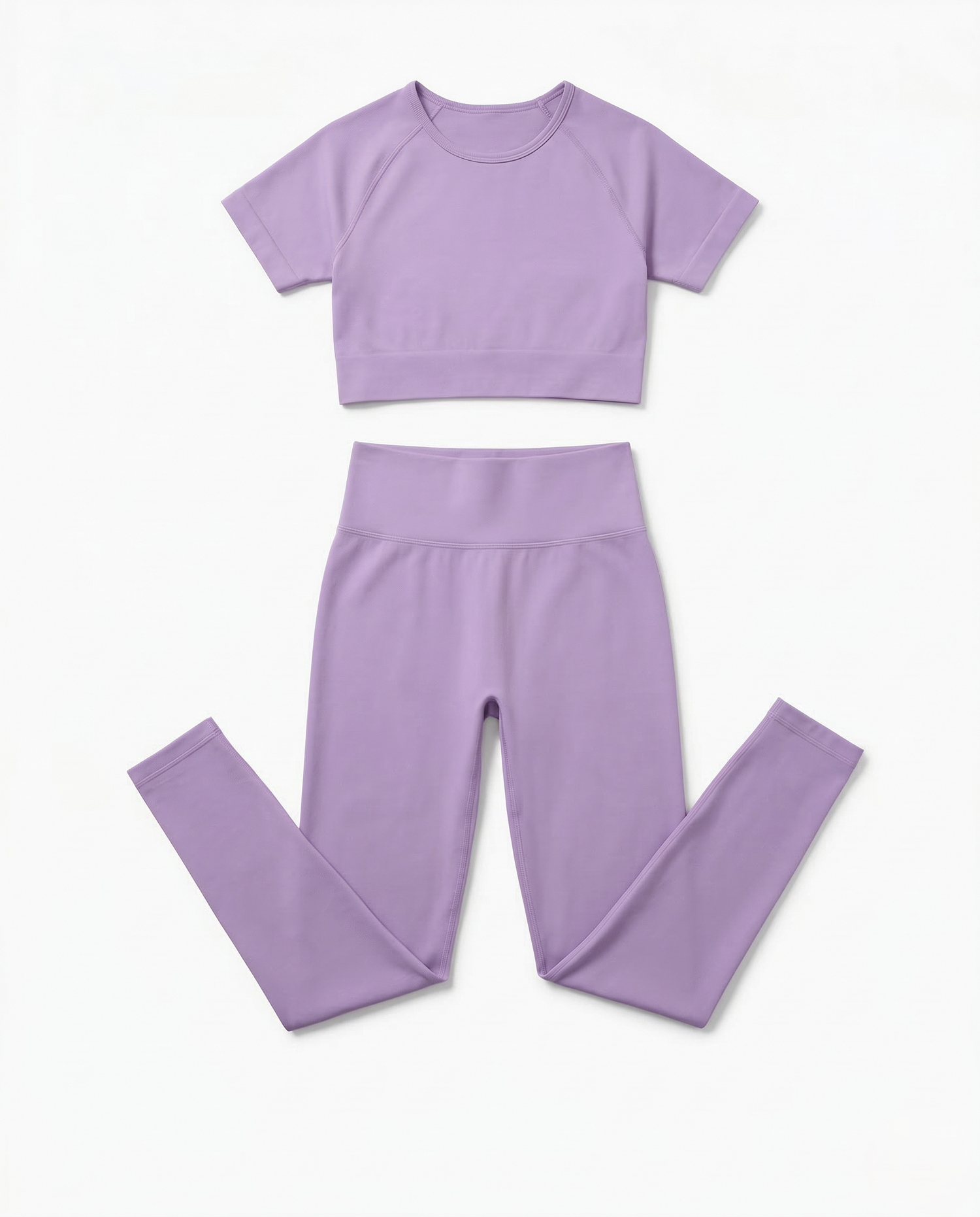 woman wearing seamless fitness set with short-sleeve top and stretch pants in vibrant color