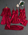 Woman wearing a soft Silk-Touch Halter Pajama Set with adjustable halter neckline and smooth fabric for comfortable sleep and lounge wear