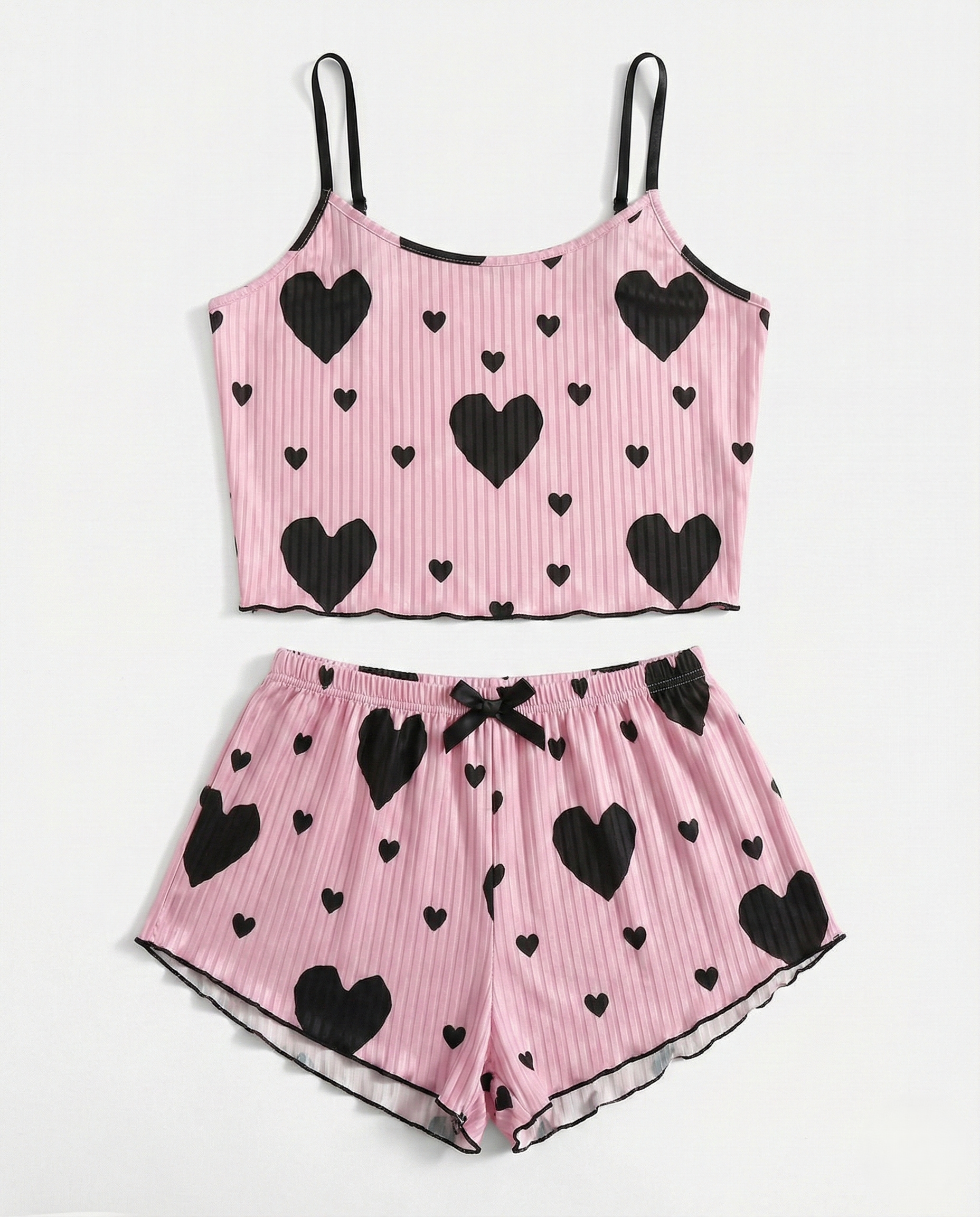 Silky camisole pajama set with halter neck and printed details in soft jersey knit fabric