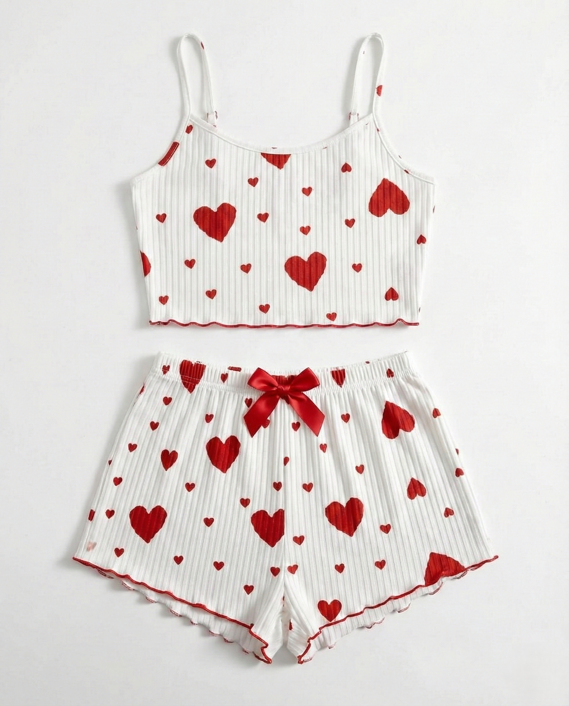 Silky camisole pajama set with halter neck and mid-rise shorts in soft jersey knit fabric
